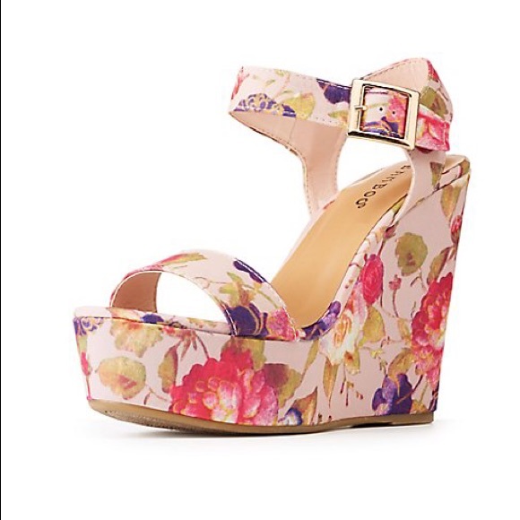 Charlotte Russe Shoes - Charlotte Russe Floral Wedges - Pink and Purple